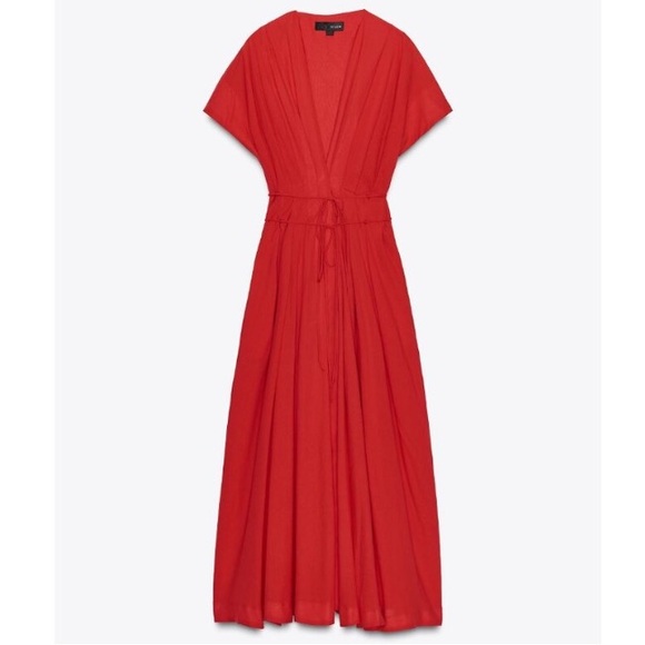 ZARA ZW COLLECTION PLEATED MIDI DRESS Red Medium NWT - Picture 5 of 7